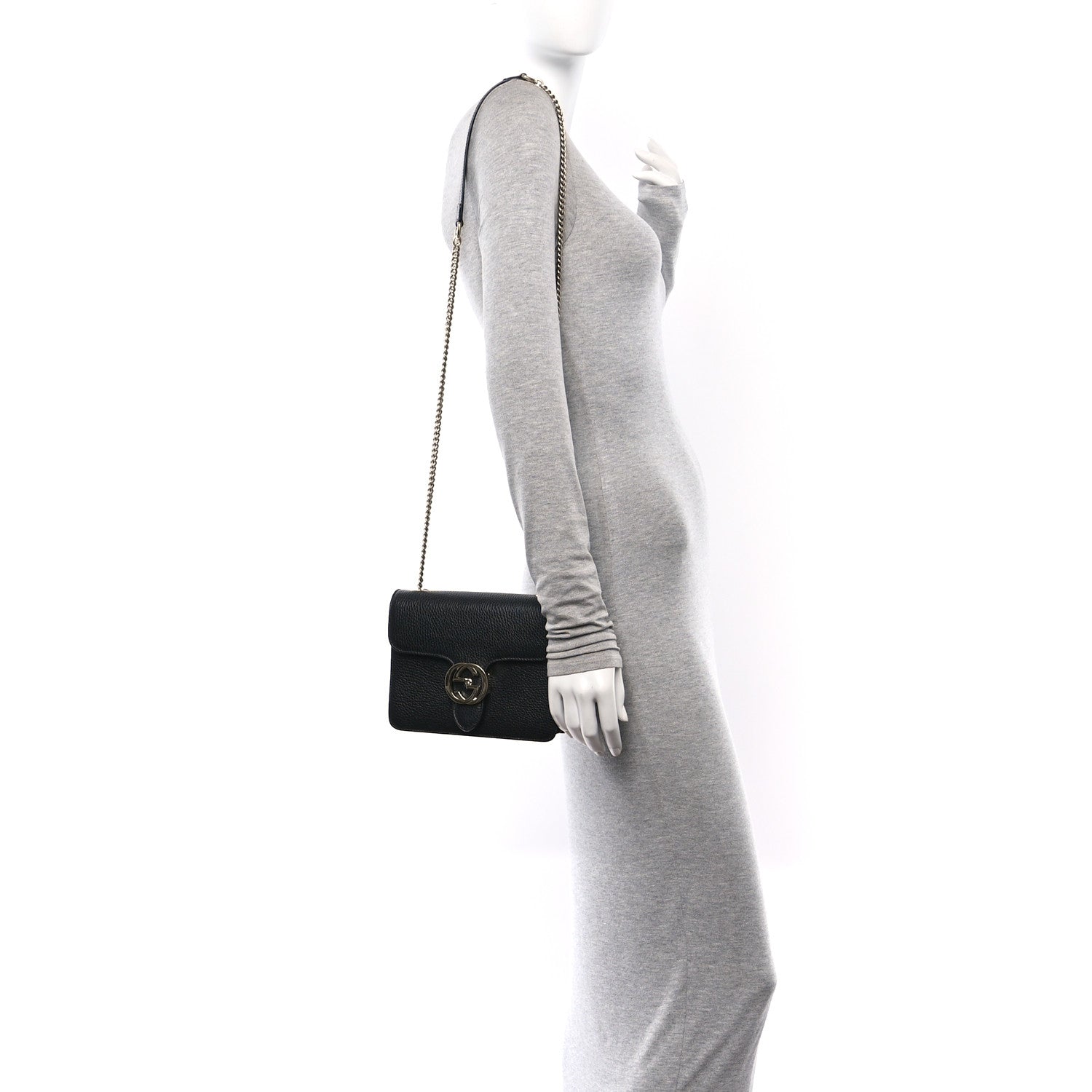 Gucci Dollar Calfskin Small Interlocking G Shoulder Bag Black 2 of 14