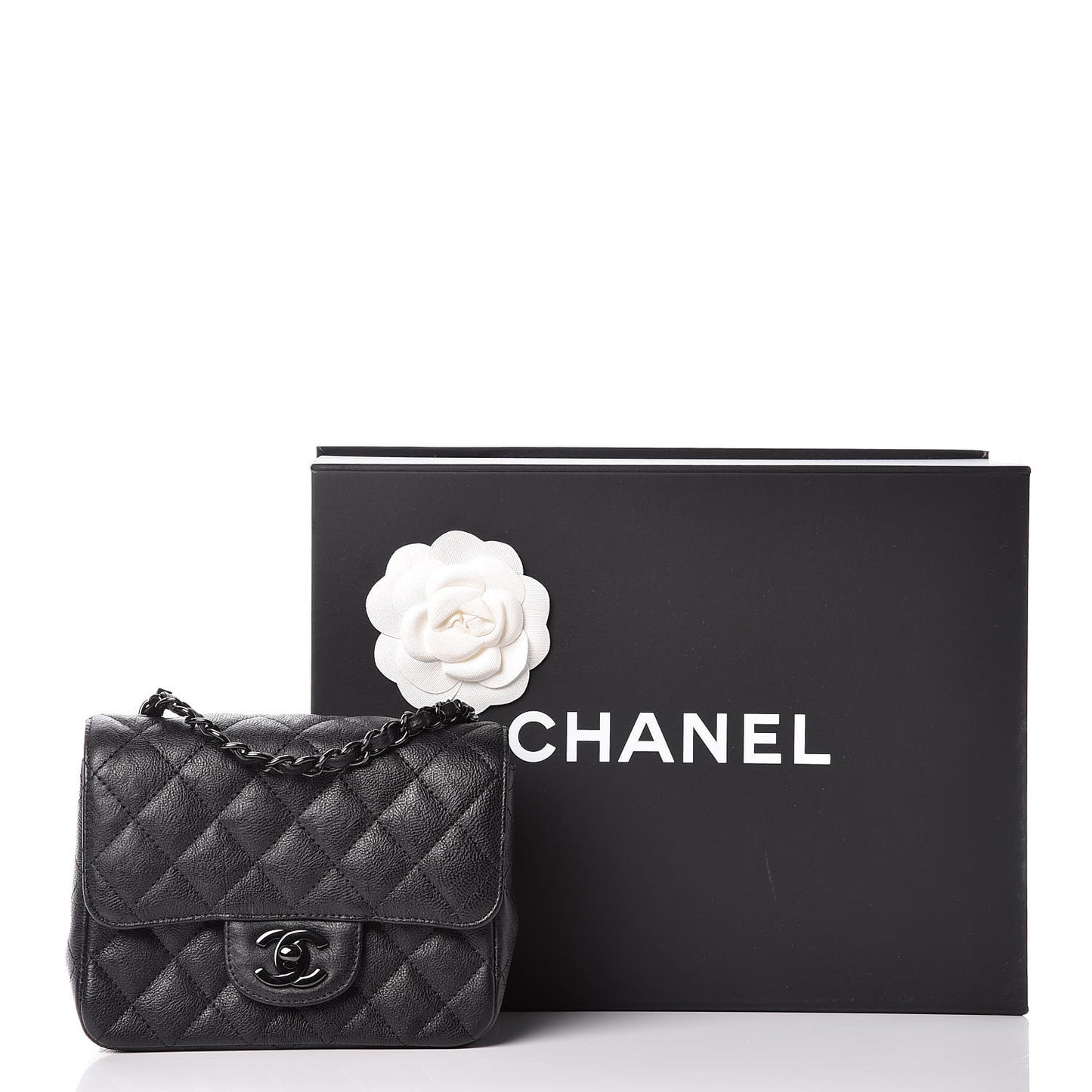 Crumpled Calfskin Quilted Mini Square Flap So Black