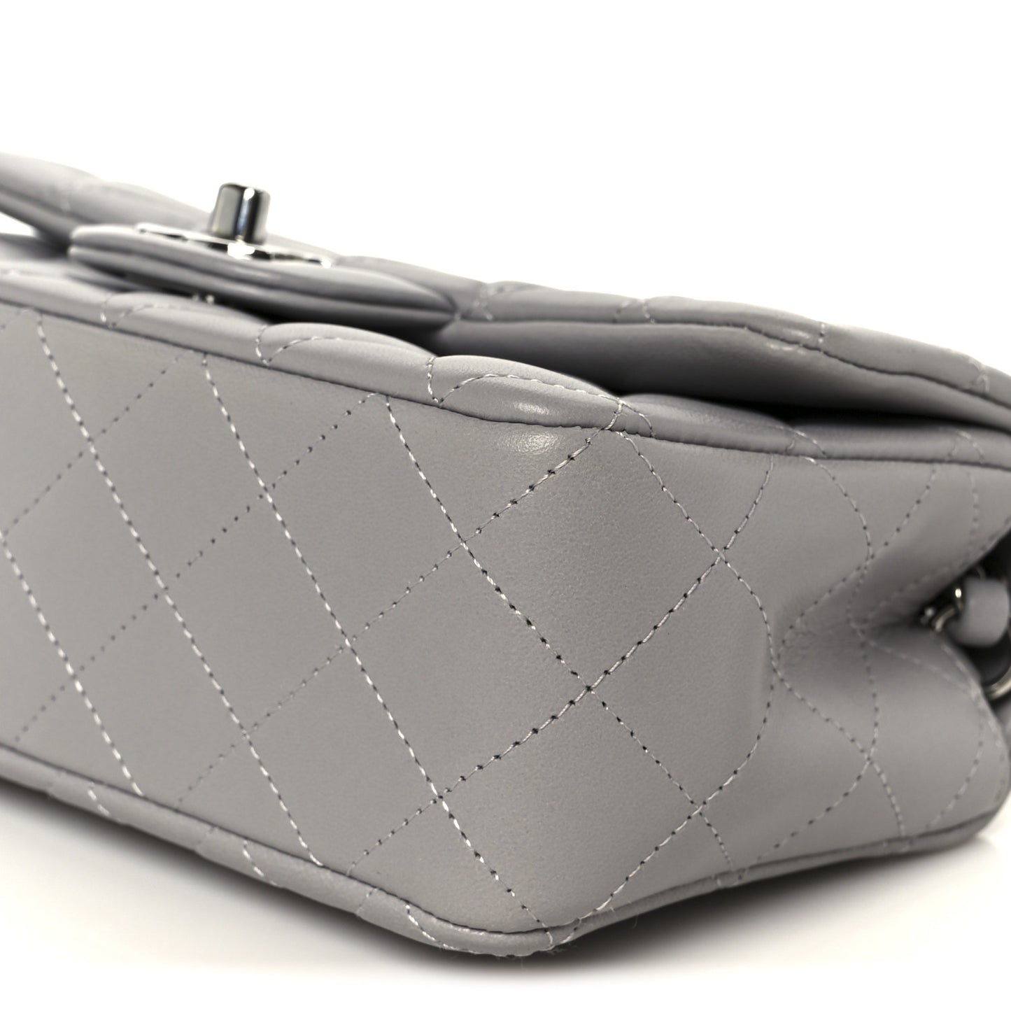 Lambskin Quilted Mini Rectangular Flap Grey