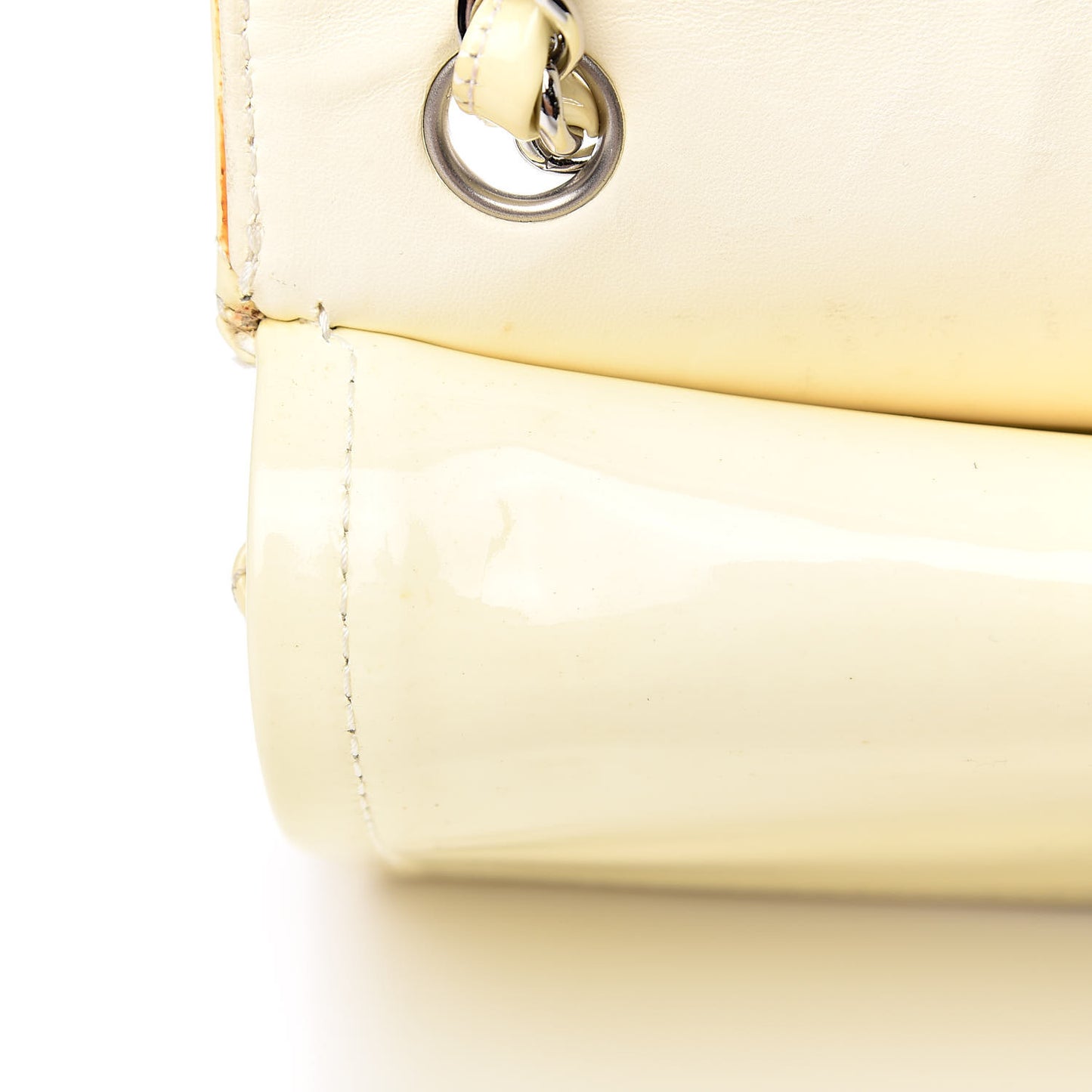 Patent Quilted Medium Double Flap Ivory