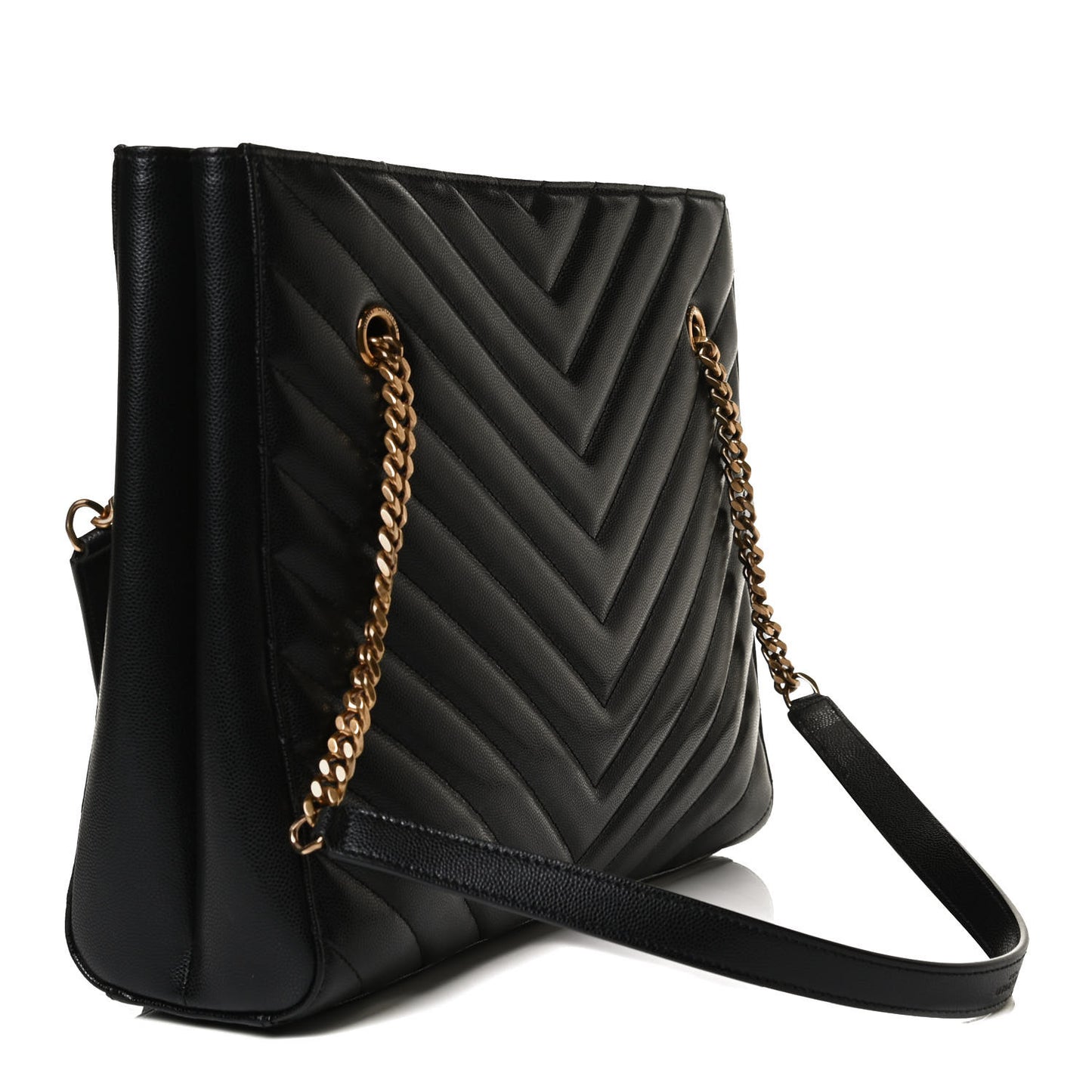 Grain De Poudre Matelasse Chevron Medium Tribeca Shopping Bag Black