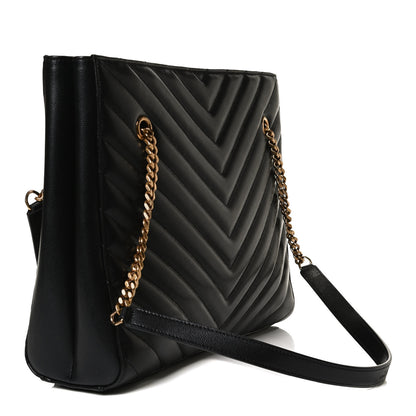 Saint Laurent Grain De Poudre Matelasse Chevron Medium Tribeca Shopping Bag Black 3 of 11