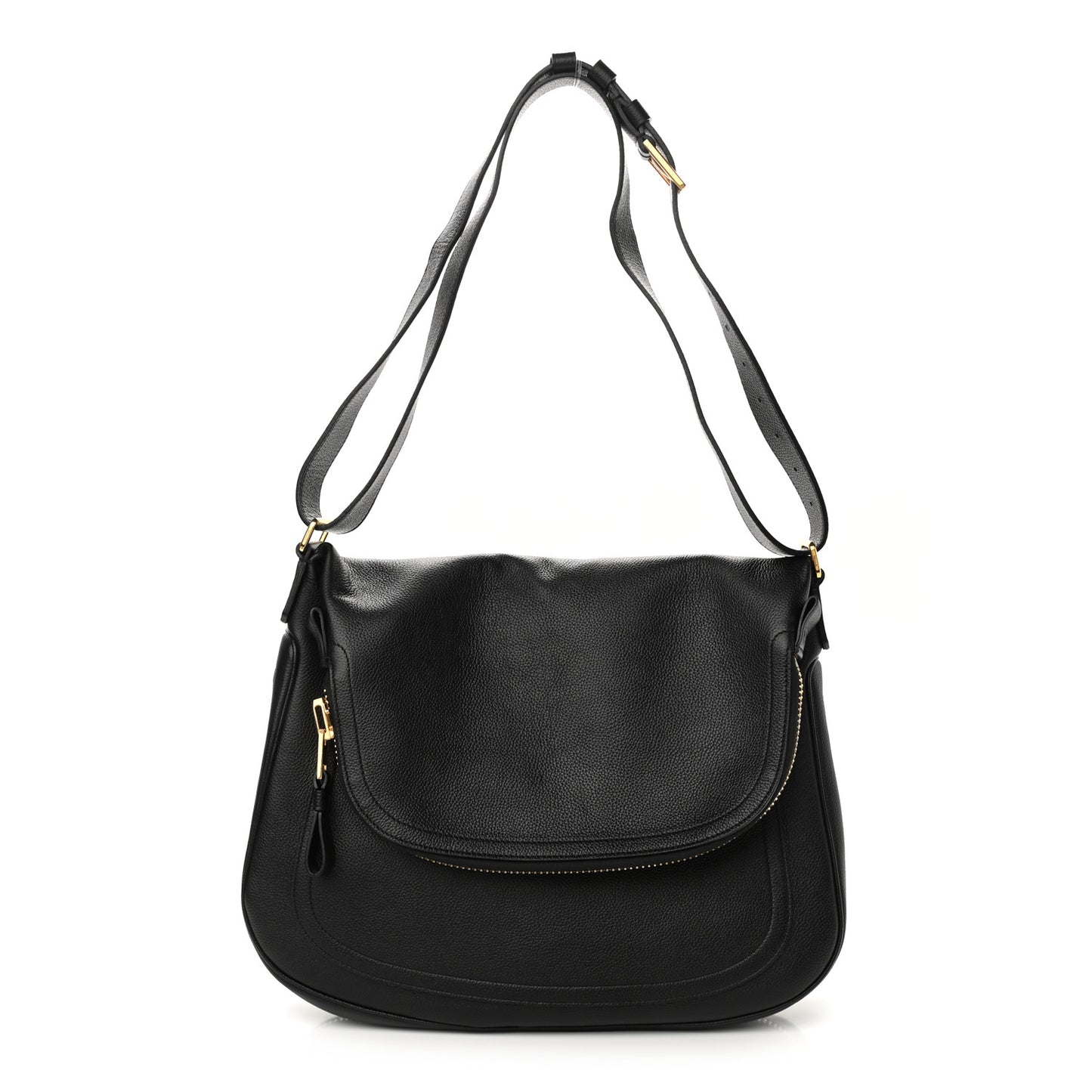 Grained Calfskin Large Jennifer Crossbody Bag Black