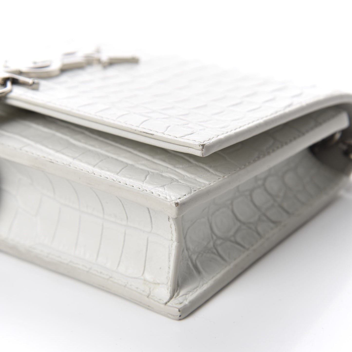 Calfskin Crocodile Embossed Kate Monogram Tassel Chain Wallet Crema Soft