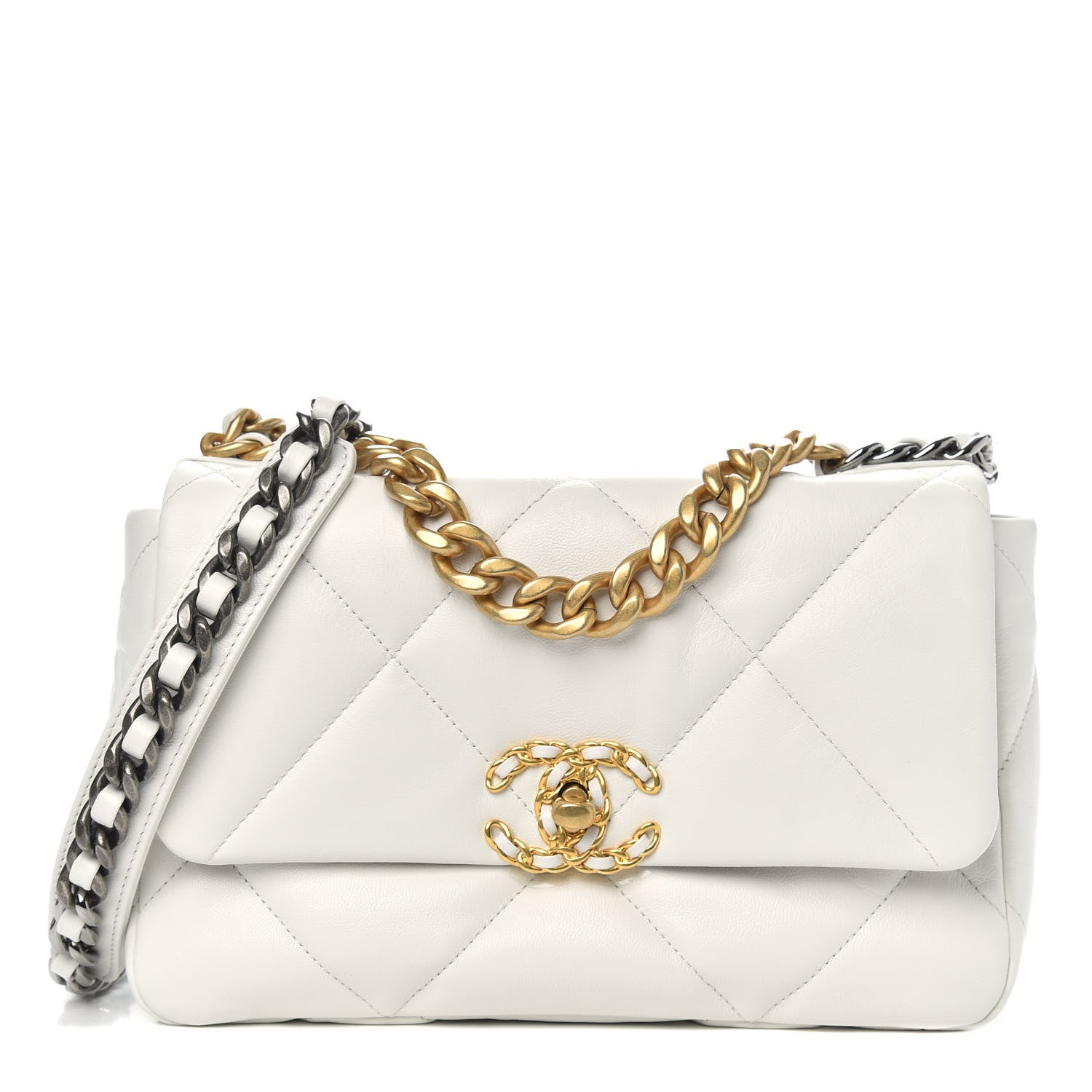Chanel Goatskin Quilted Medium Chanel 19 Flap White 1 of 11