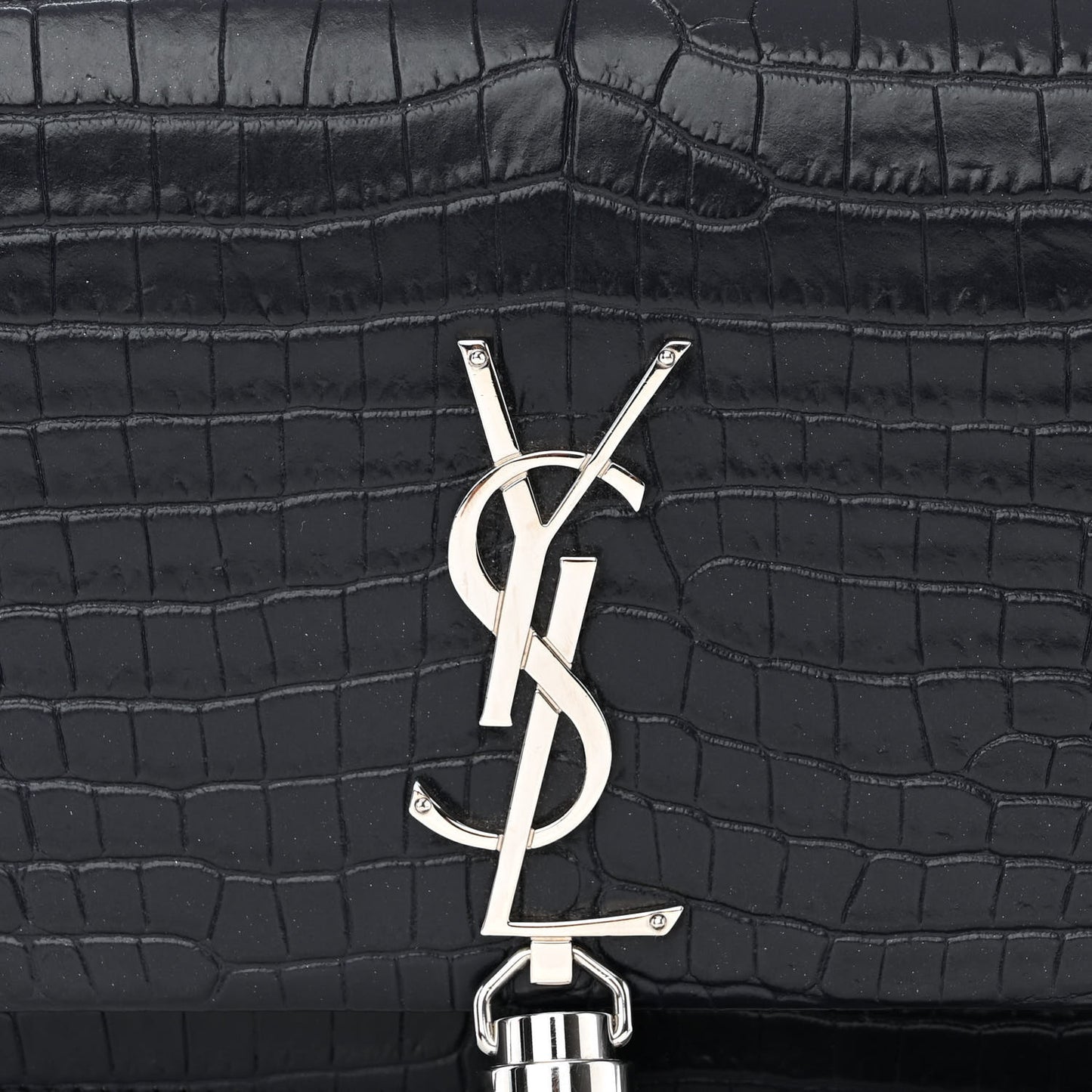 Calfskin Crocodile Embossed Kate Monogram Tassel Chain Wallet Deep Marine