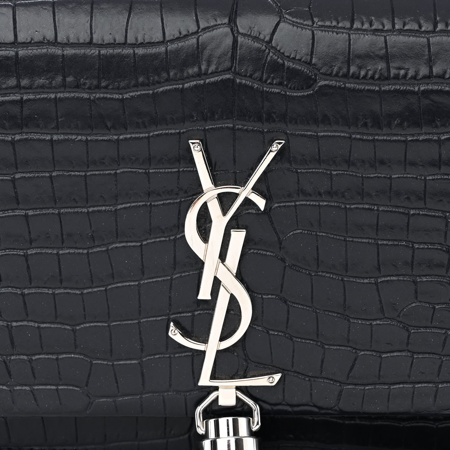 Saint Laurent Calfskin Crocodile Embossed Kate Monogram Tassel Chain Wallet Deep Marine 8 of 11