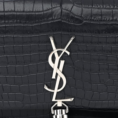 Saint Laurent Calfskin Crocodile Embossed Kate Monogram Tassel Chain Wallet Deep Marine 8 of 11