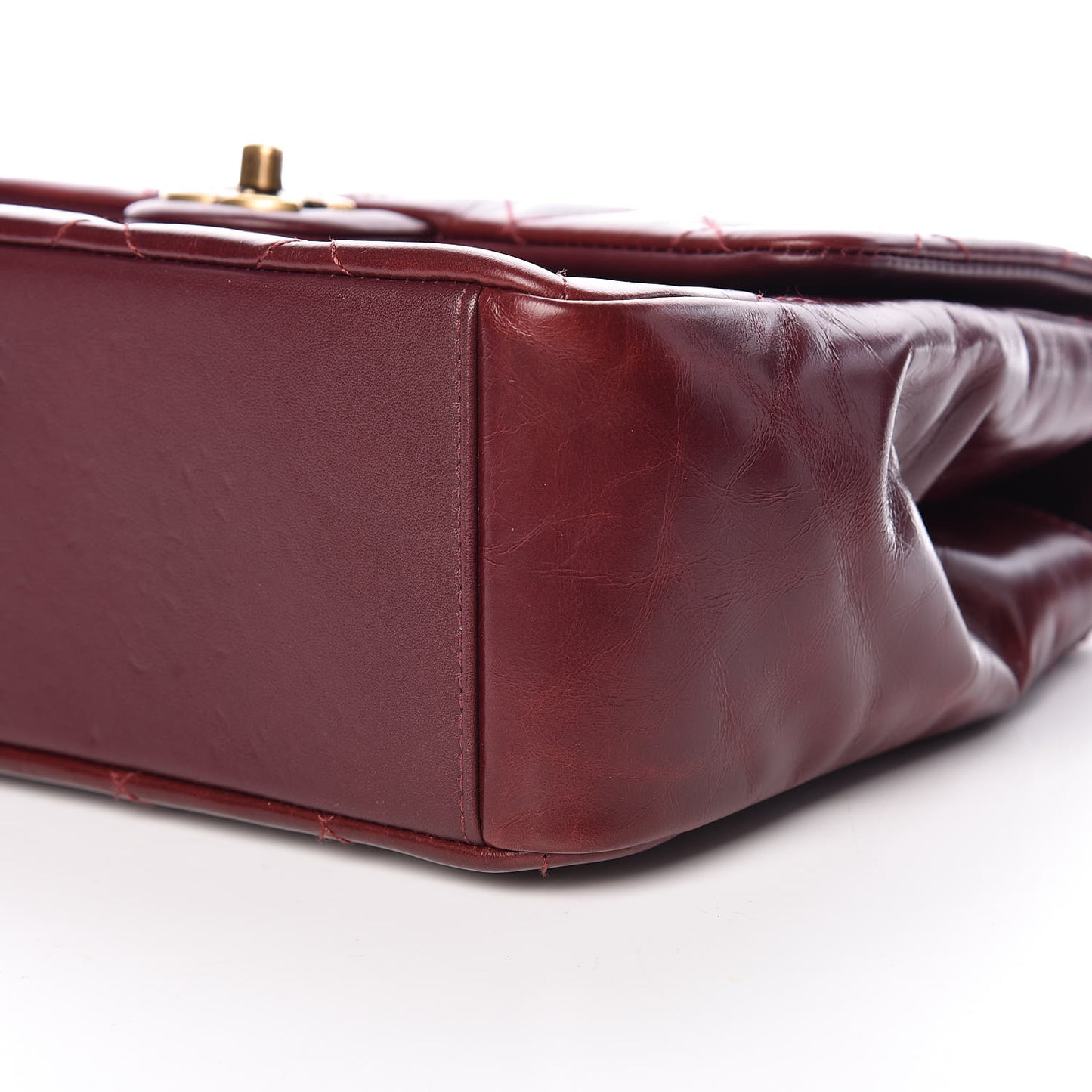 Calfskin Quilted Medium Gold Bar Top Handle Flap Burgundy