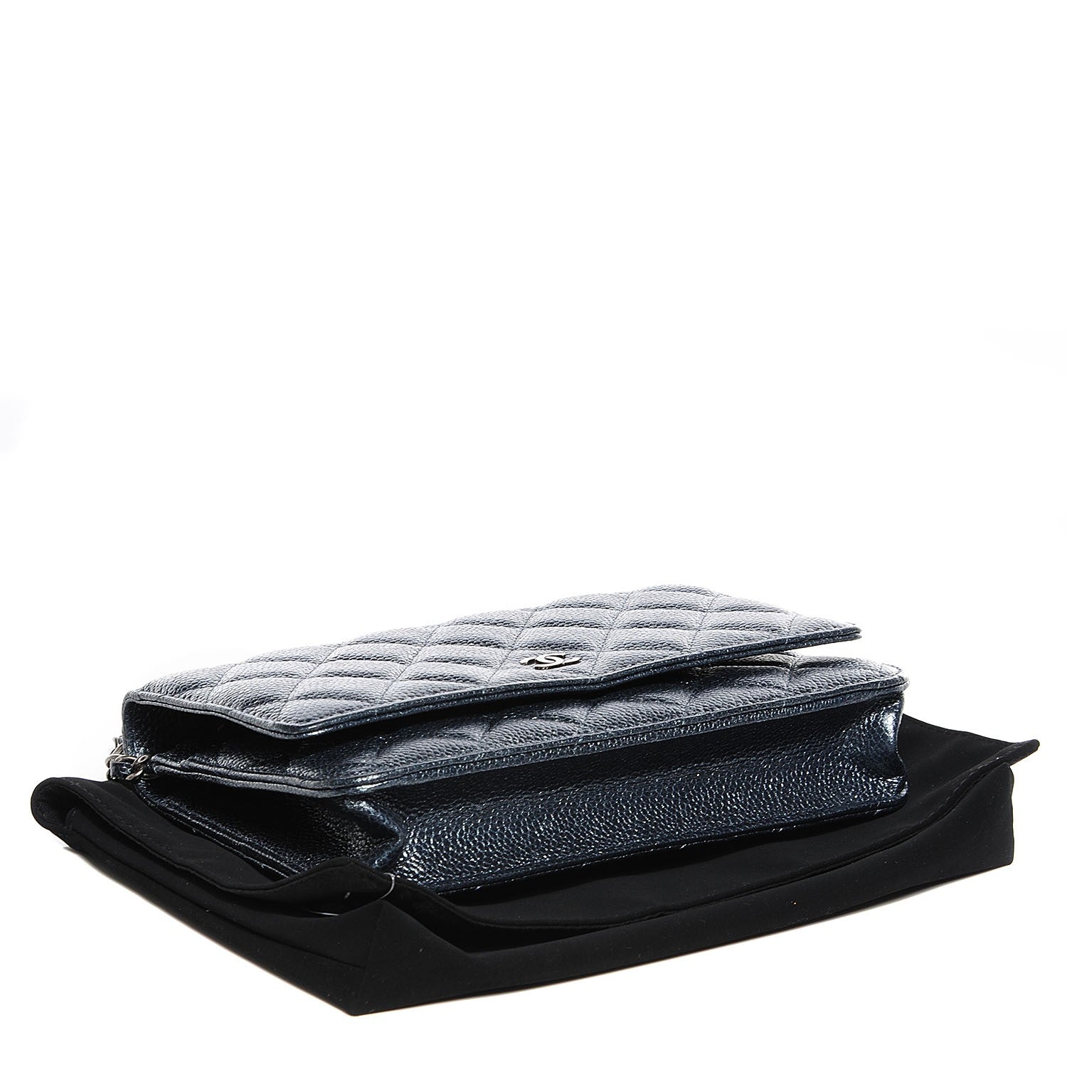 Chanel Metallic Caviar Quilted Wallet On Chain WOC Charcoal 4 of 9