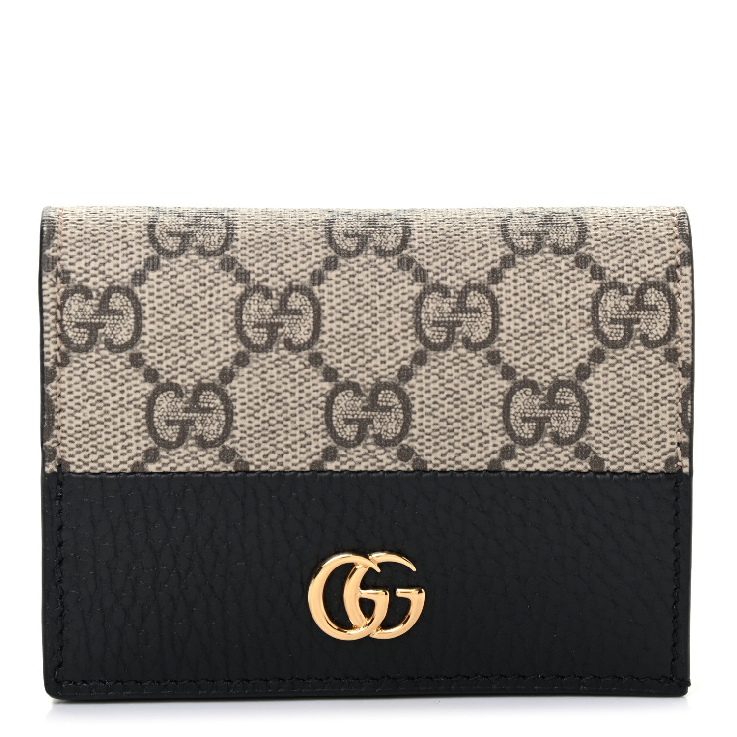 Gucci Dollar Calfskin GG Supreme Monogram GG Marmont Card Case Black Beige Ebony 1 of 7
