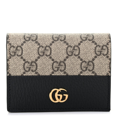 Gucci Dollar Calfskin GG Supreme Monogram GG Marmont Card Case Black Beige Ebony 1 of 7