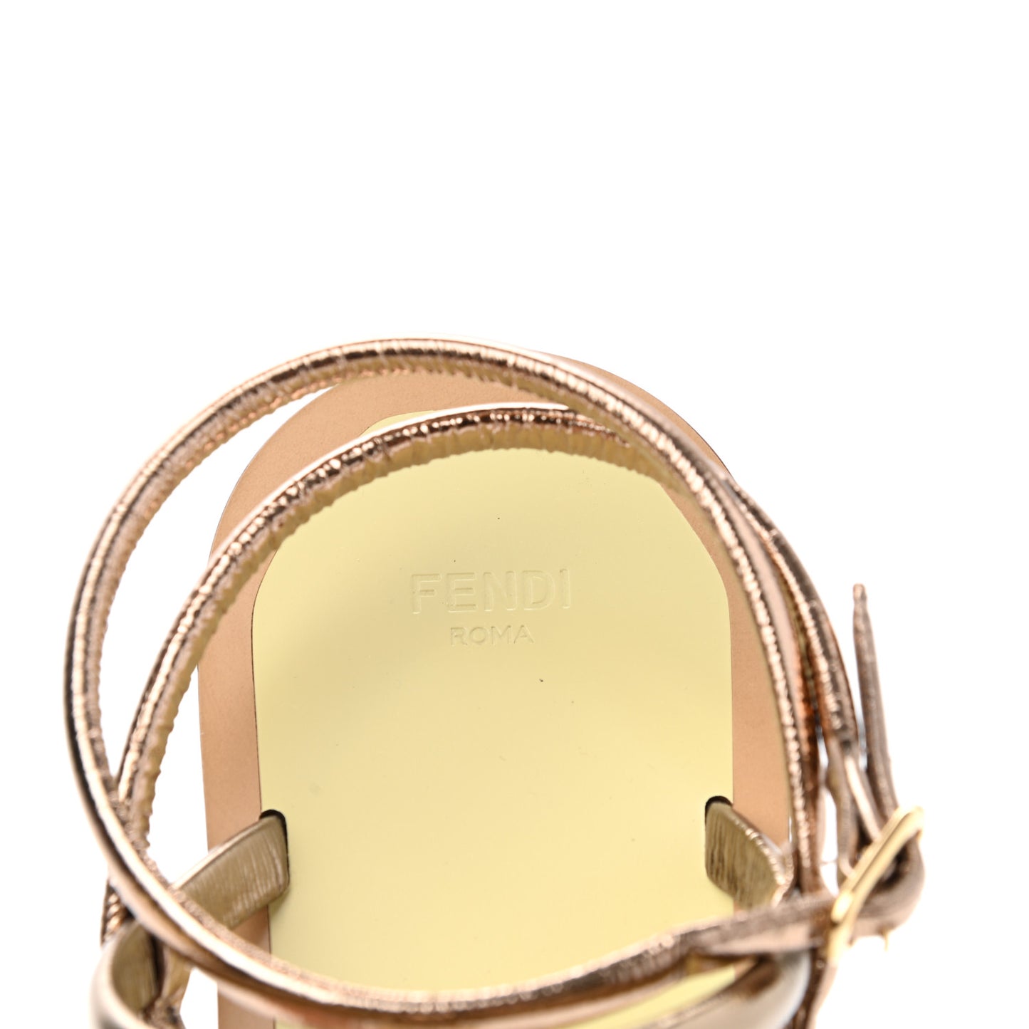 Metallic Nappa Fendi O'Lock Gladiator Flat Sandals 38 Argento Stagno Champagne