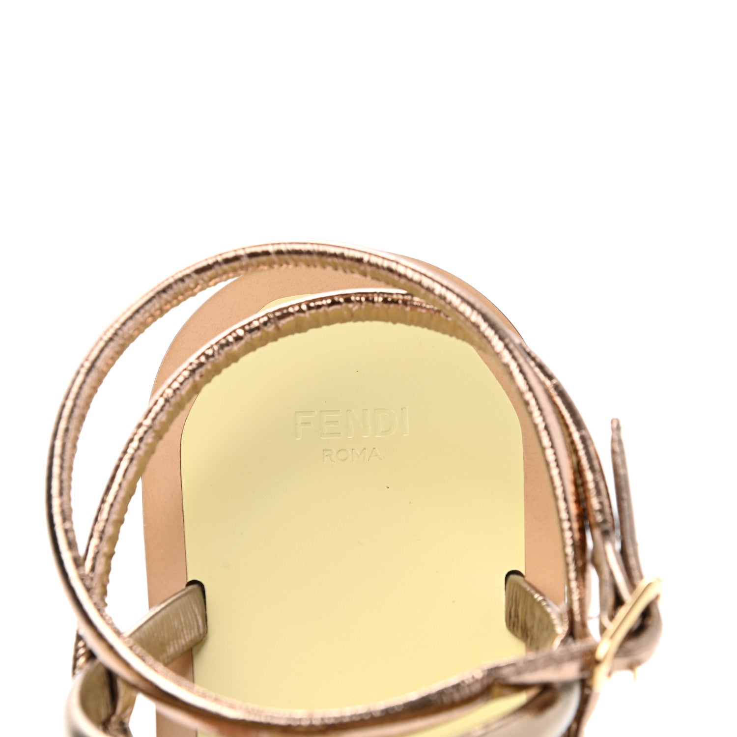 Fendi Metallic Nappa Fendi O'Lock Gladiator Flat Sandals 38 Argento Stagno Champagne 7 of 8