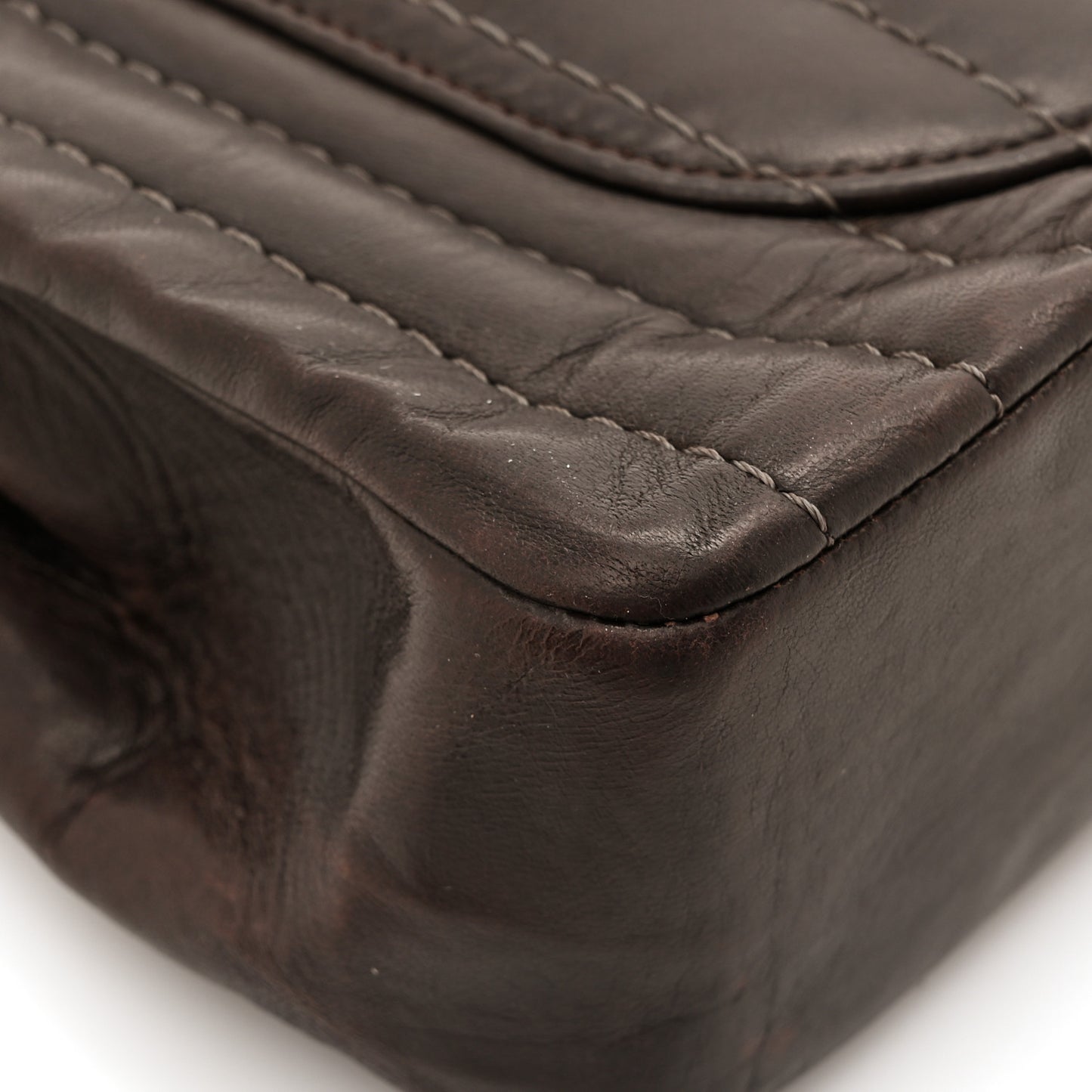 Lambskin Vertical Quilted Medium Single Flap Brown