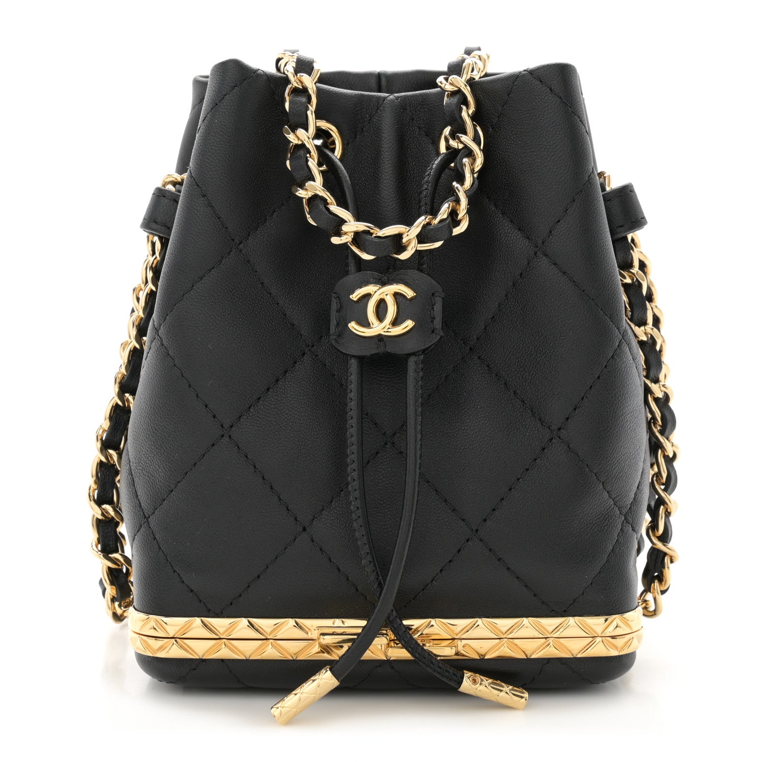 Chanel Metal Lambskin Quilted Small Chain Bucket Bag Black 1 of 12