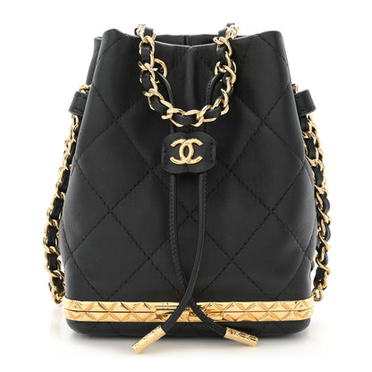 Chanel Metal Lambskin Quilted Small Chain Bucket Bag Black 1 of 12