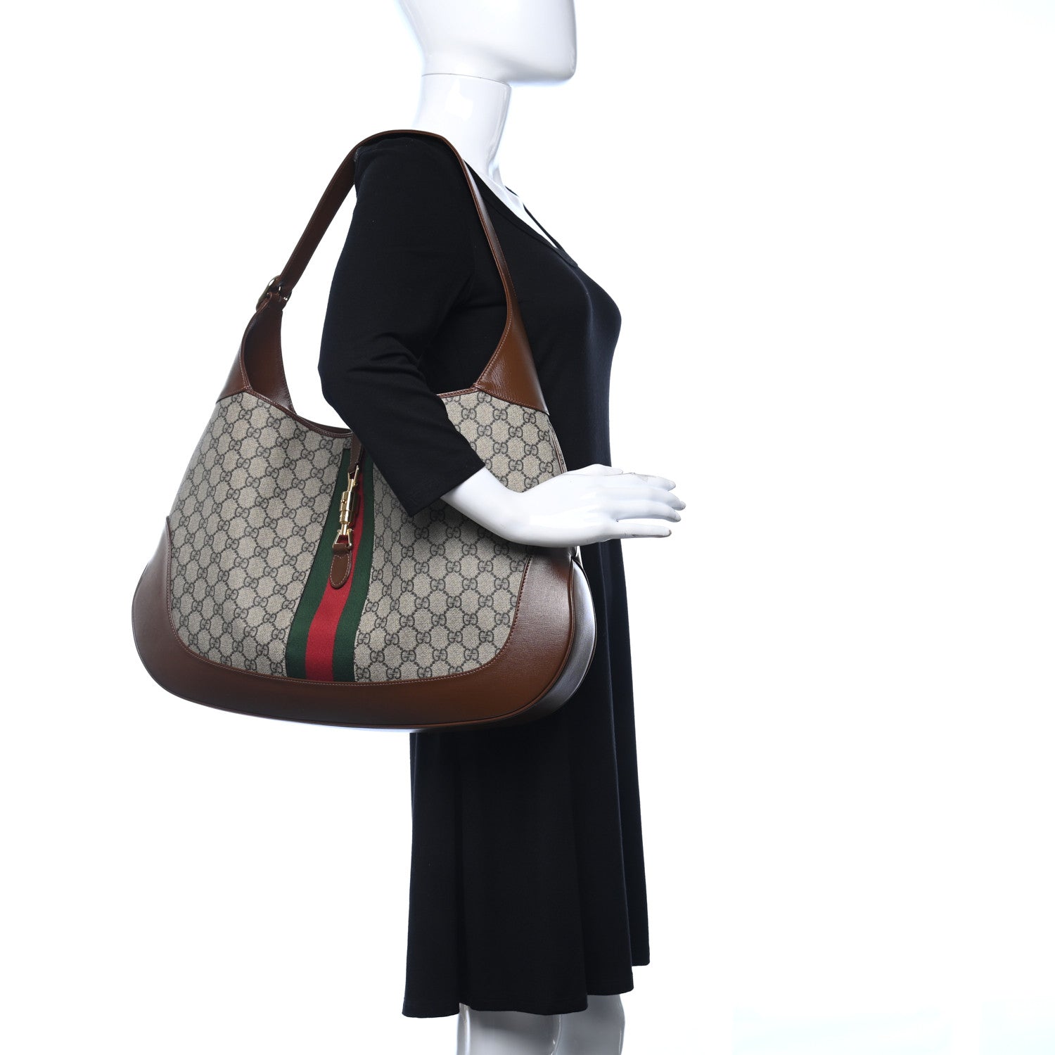 Gucci GG Supreme Monogram Calfskin Web Large Jackie 1961 Hobo Beige Brown Sugar 2 of 9