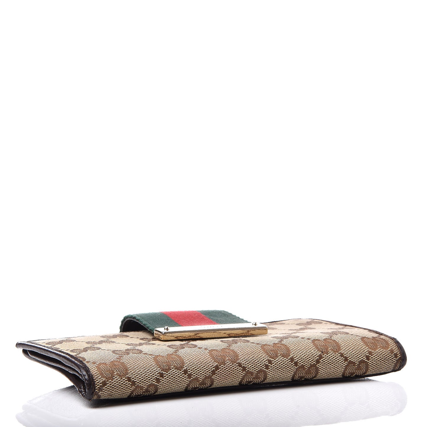 Monogram Calfskin Ladies Web Continental Wallet Beige Ebony Cocoa