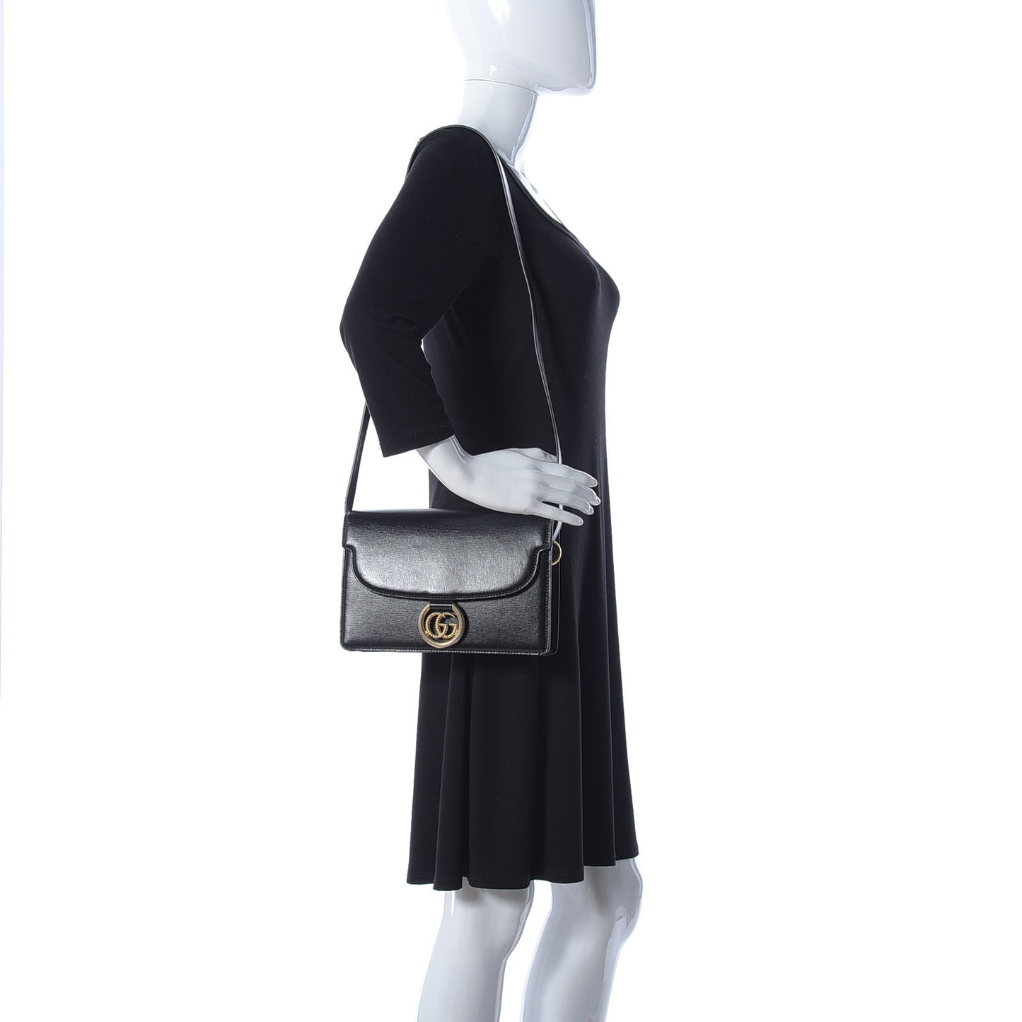Textured Calfskin Small Torchon GG Ring Shoulder Bag Black