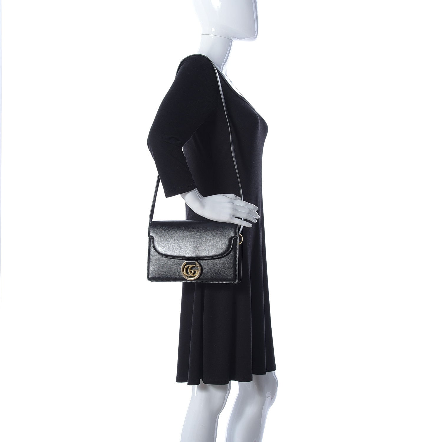 Gucci Textured Calfskin Small Torchon GG Ring Shoulder Bag Black 2 of 13