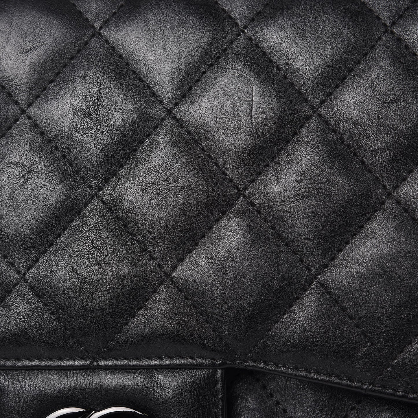 Crumpled Calfskin Quilted Jumbo Double Flap So Black