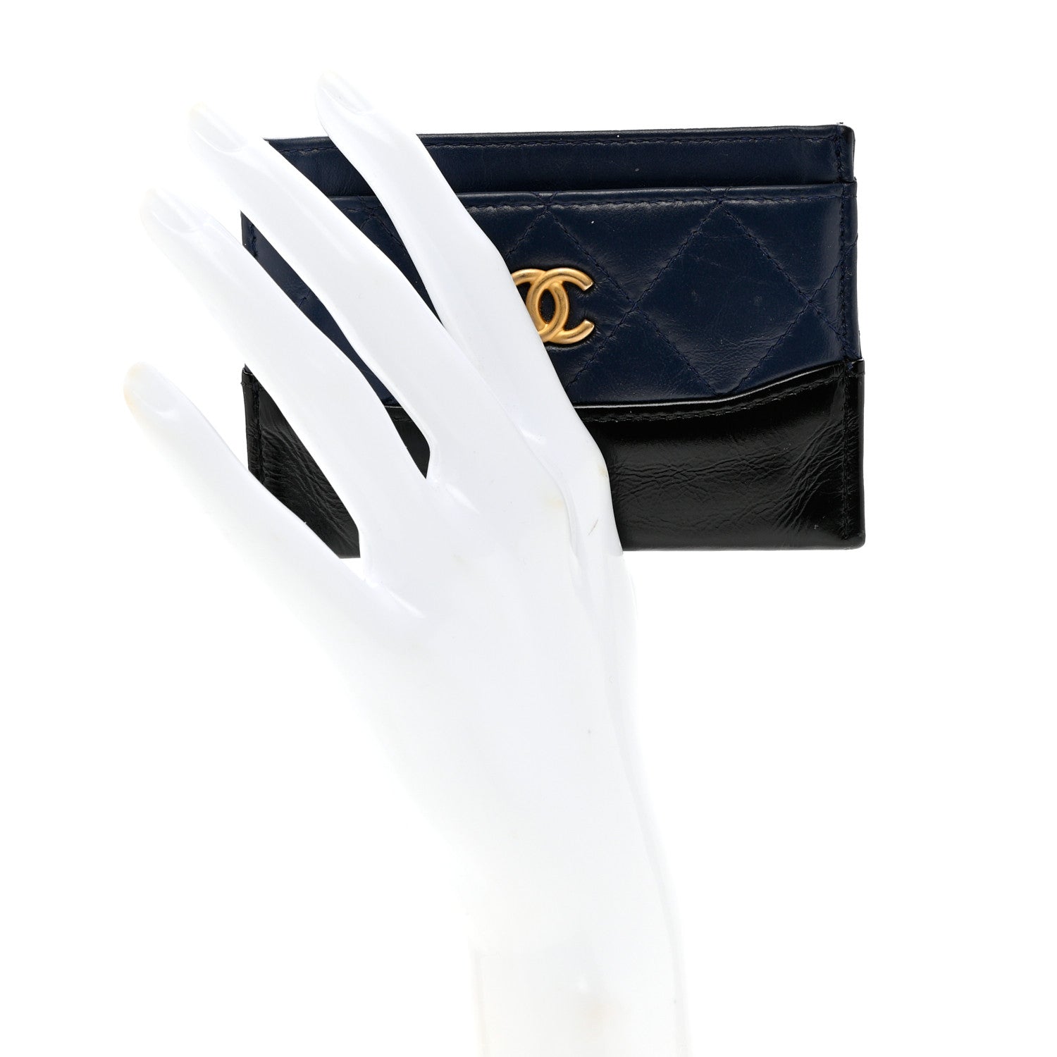 Chanel Aged Calfskin Quilted Gabrielle Card Holder Wallet Navy Black 2 of 8