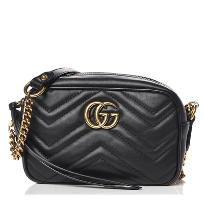 Gucci Calfskin Matelasse Mini GG Marmont Chain Shoulder Bag Black 1 of 10
