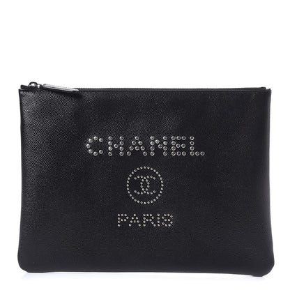 Chanel Caviar Studded Medium Deauville Pouch Black 1 of 8