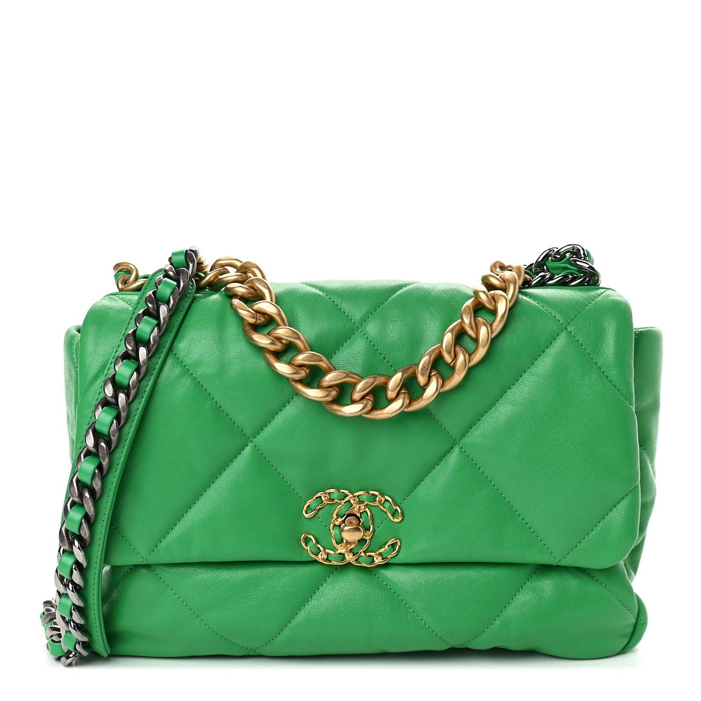 Lambskin Quilted Large Chanel 19 Flap Green