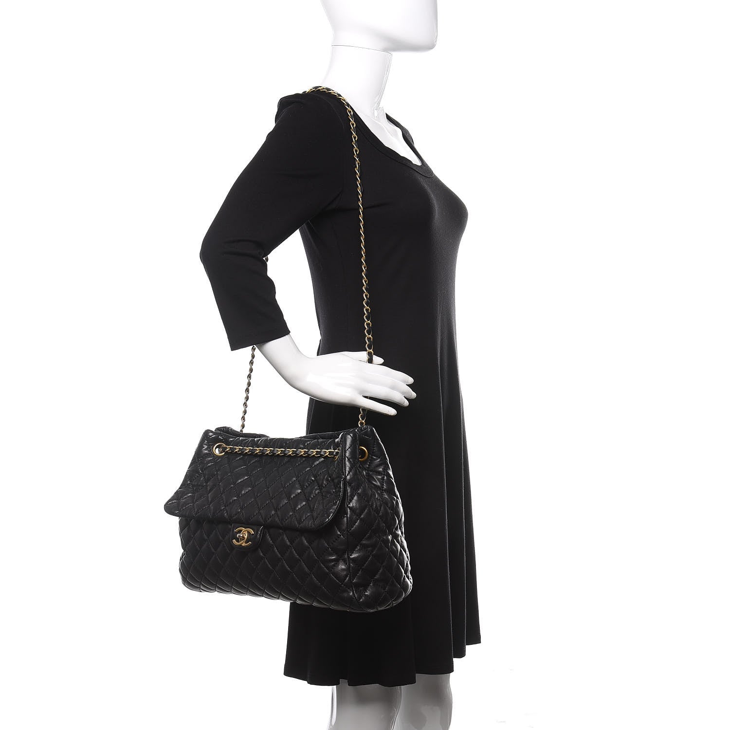 Chanel Lambskin Quilted Large Fluffy CC Shopping Tote Black 2 of 9