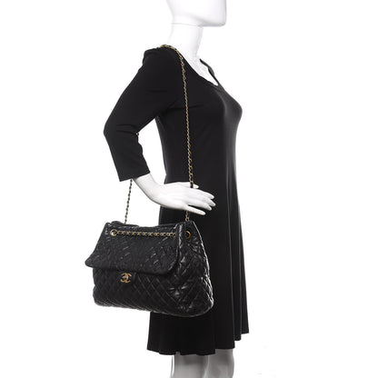 Chanel Lambskin Quilted Large Fluffy CC Shopping Tote Black 2 of 9