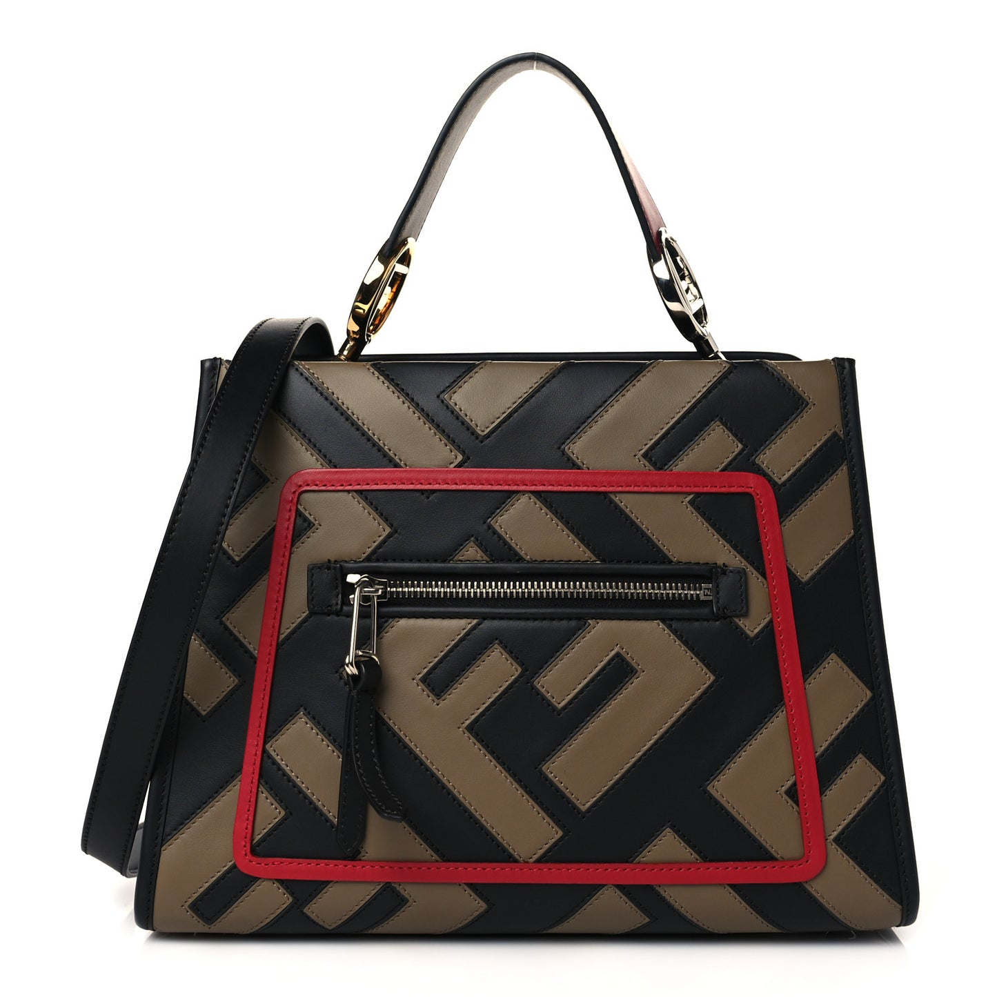 Vitello Century F is Fendi FF Diagonal Inlay Small Runaway Satchel Fango Black Fragola