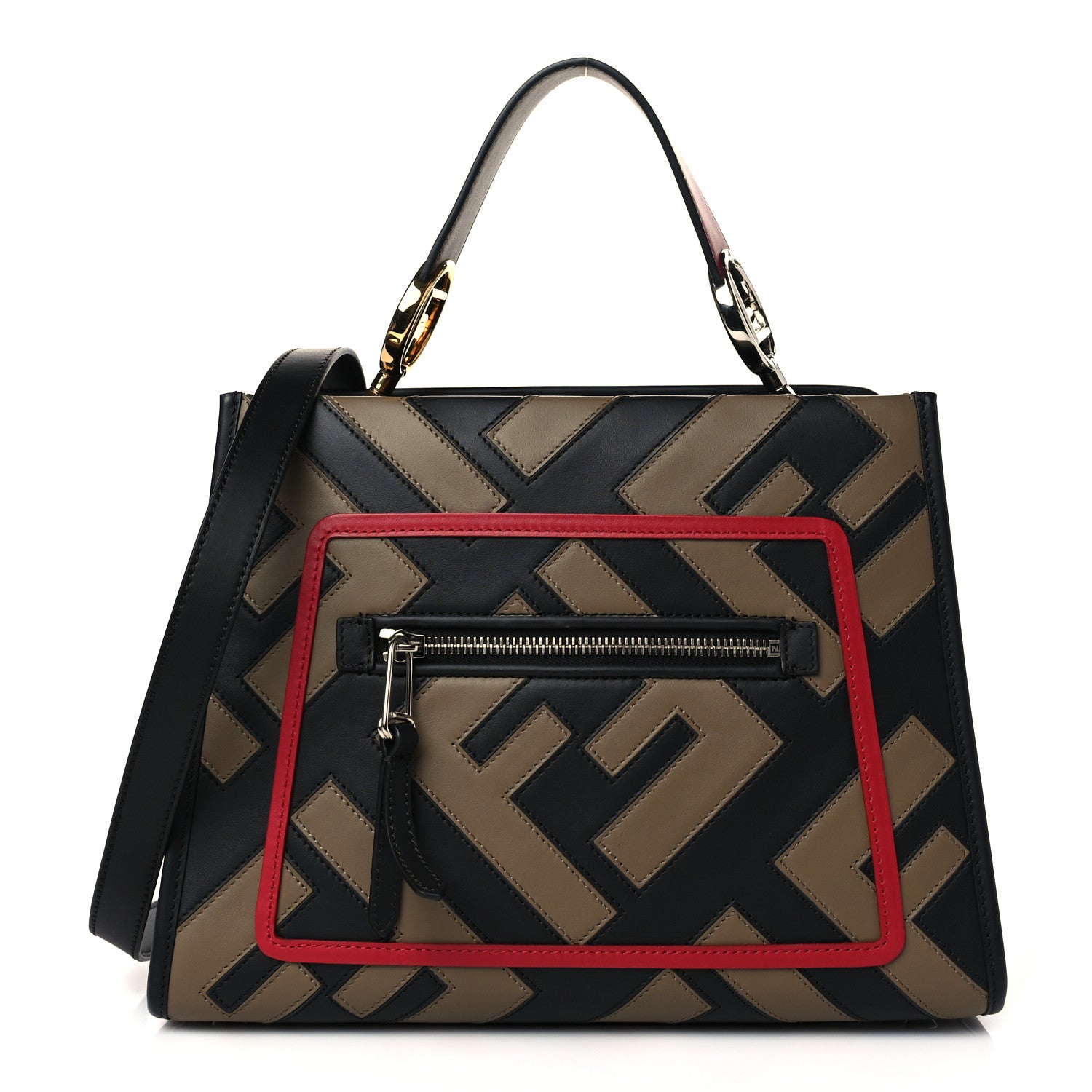 Fendi Vitello Century F is Fendi FF Diagonal Inlay Small Runaway Satchel Fango Black Fragola 1 of 9