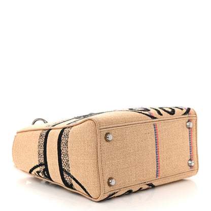 Christian Dior Canvas Jute Embroidered Medium Lady D-Lite Beige Multicolor 4 of 9
