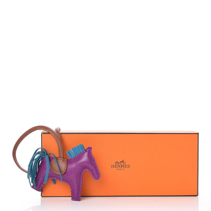 Hermes Milo Lambskin Grigri Rodeo Horse Bag Charm PM Anemone Bleu Izmir Fauve 4 of 4