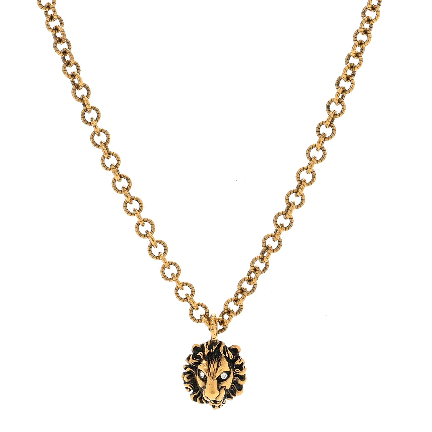 Gucci Metal Crystal Lion Head Necklace Aged Gold 1 of 4