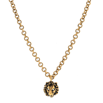 Gucci Metal Crystal Lion Head Necklace Aged Gold 1 of 4