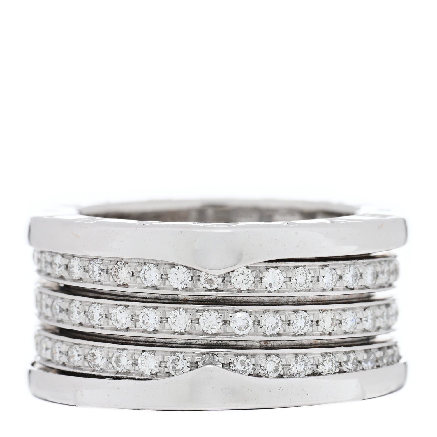 Bulgari 18K White Gold Diamond B.Zero1 Four-Band Full Pave Ring 53 6.25 1 of 5