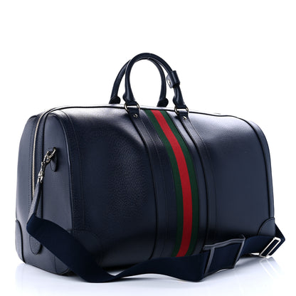 Gucci Textured Dollar Calfskin Web Large Savoy Duffle Bag Navy 2 of 8
