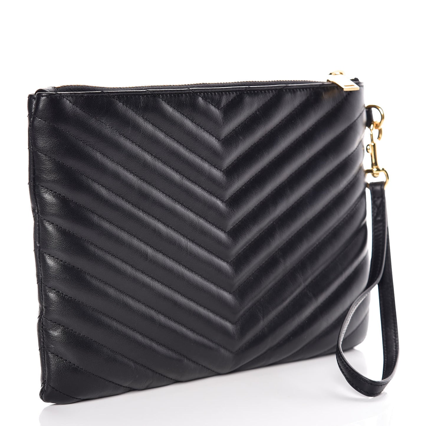 Calfskin Matelasse Chevron Monogram A5 Wristlet Black