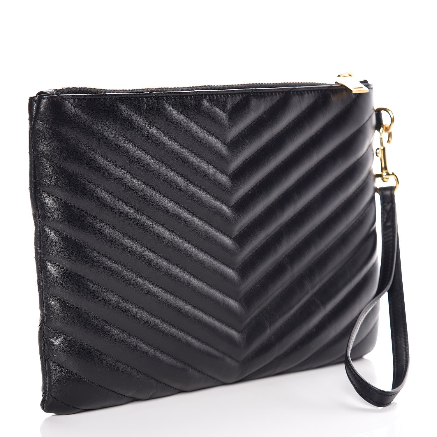 Saint Laurent Calfskin Matelasse Chevron Monogram A5 Wristlet Black 3 of 8
