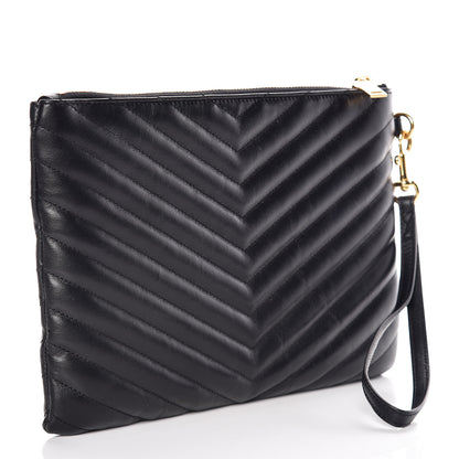 Saint Laurent Calfskin Matelasse Chevron Monogram A5 Wristlet Black 3 of 8