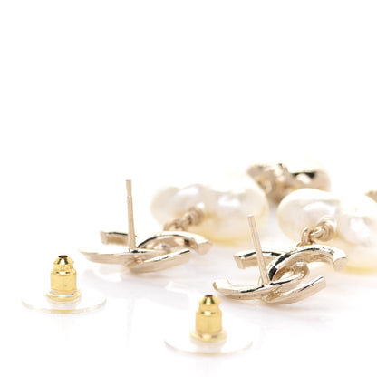 Chanel Pearl CC Double Heart Drop Earrings Gold 3 of 5