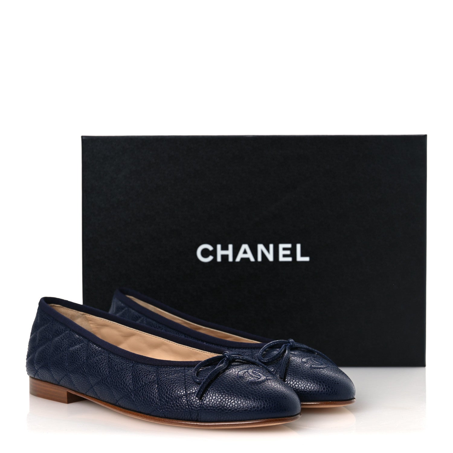 Chanel Caviar Quilted CC Cap Toe Ballerina Flats 38.5 Navy 11 of 11