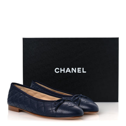 Chanel Caviar Quilted CC Cap Toe Ballerina Flats 38.5 Navy 11 of 11