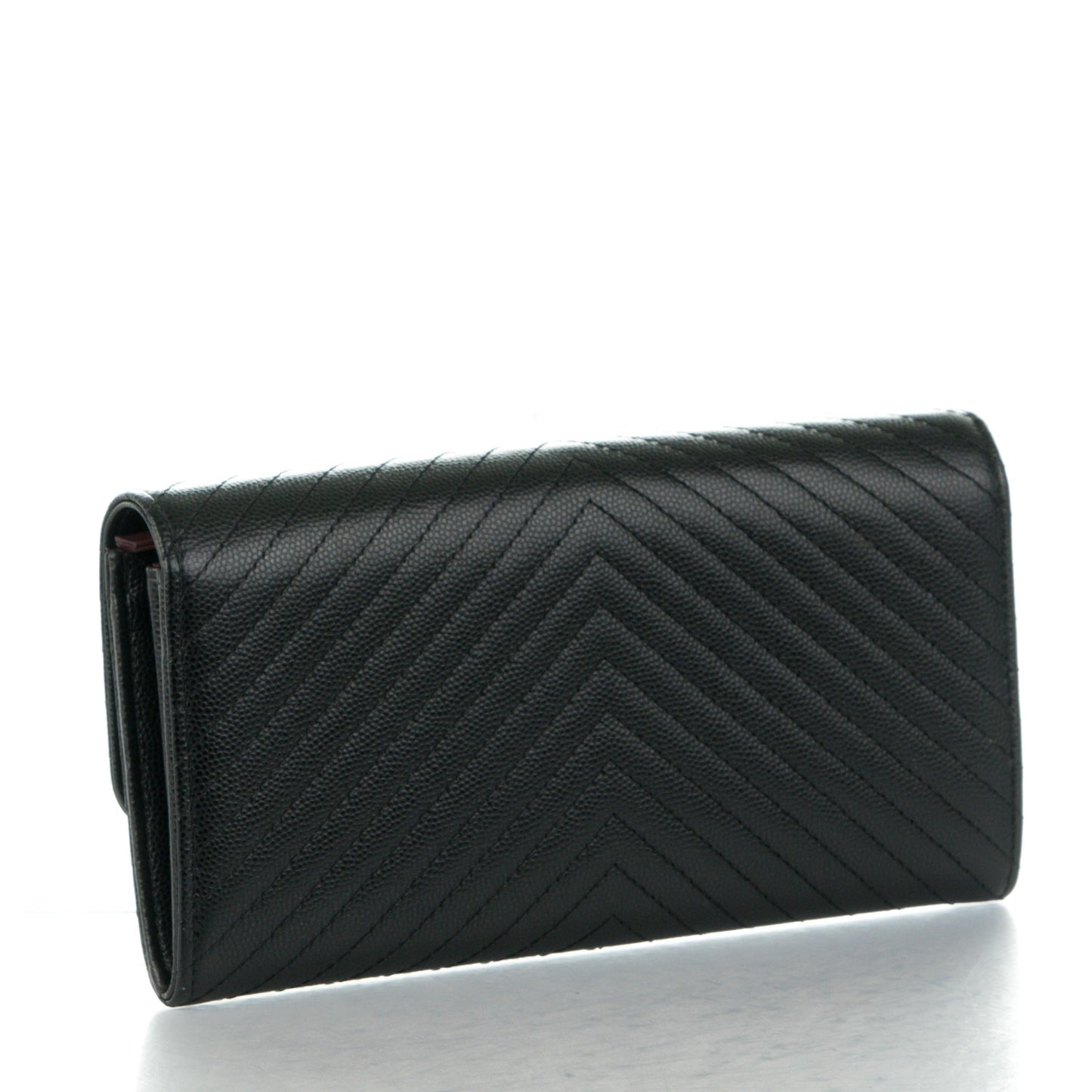 Caviar Chevron Quilted Large Flap Wallet Black