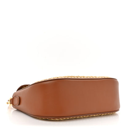 Valentino Garavani Raffia Calfskin Vlogo Alltime Shoulder Bag Natural Saddle Brown 4 of 10