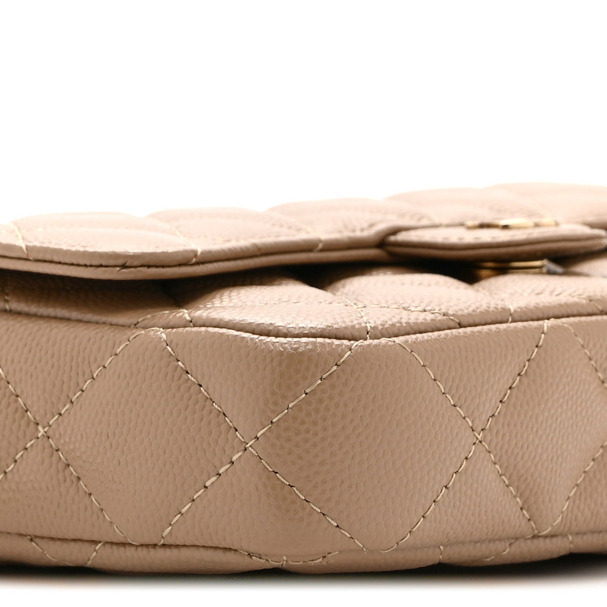 Caviar Quilted Flap Phone Holder With Chain Beige