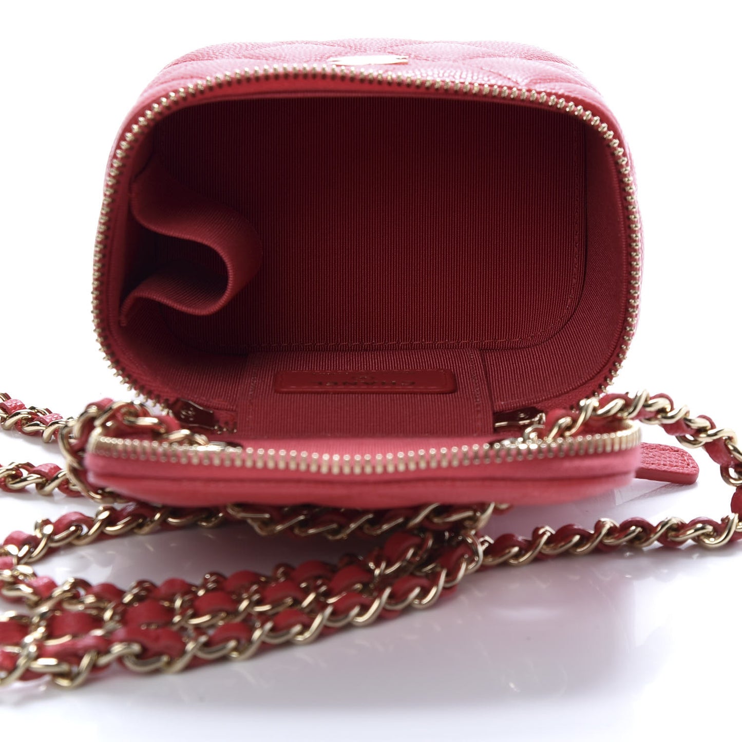 Caviar Quilted Mini Vanity Case With Chain Red